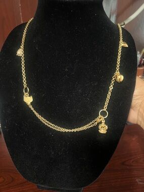 Stella & Dot Fashion Long Pendant Necklace Several Charms Gold Tone 13”